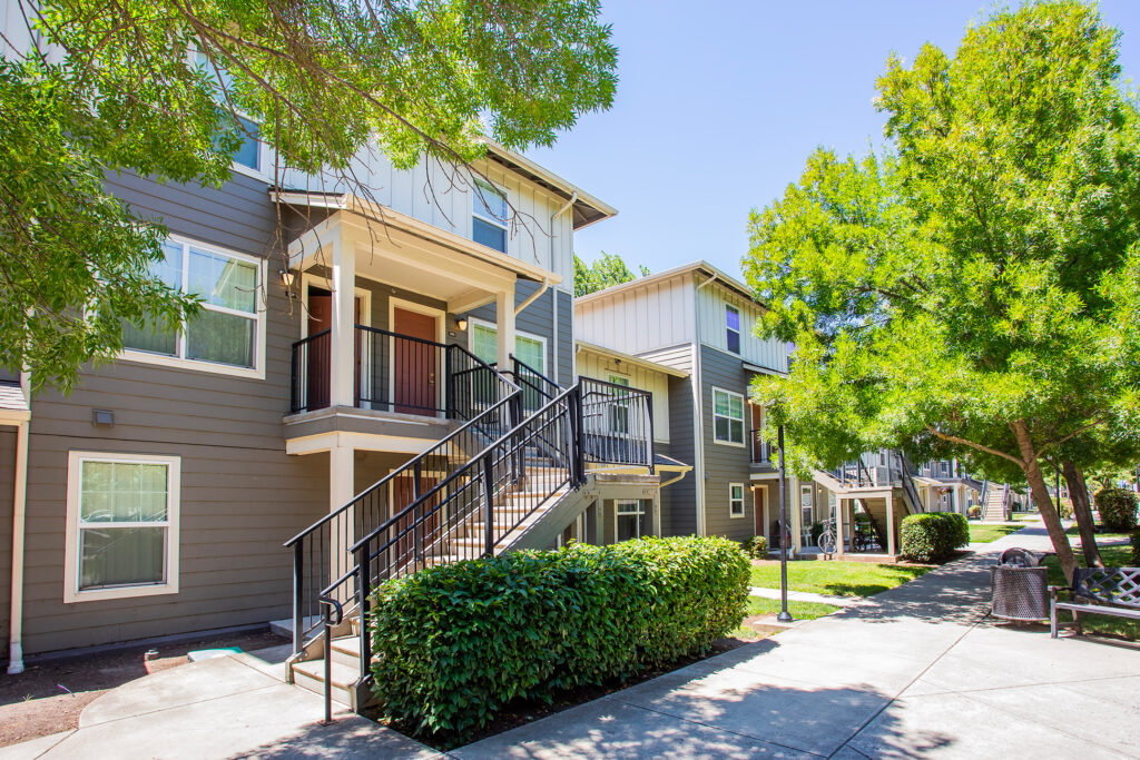 Tree-lined apartment community